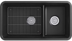 KOHLER 8204-CM2 Cairn 33-1/2" Undermount Double-Bowl Kitchen Sink, Neoroc Composite Kitchen Sink, Double-Bowl Sink with Bottom Sink Rack, Matte Brown