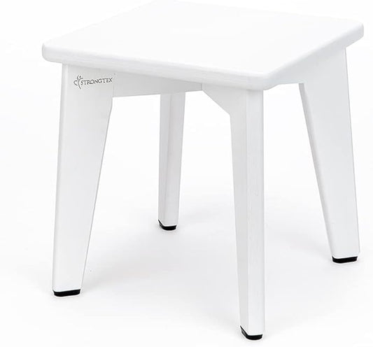 StrongTek Bamboo Step Stool for Kids and Adults, Eco-Friendly, Sturdy and Versatile Short Foot Stool for Bathroom, Kitchen, Bedroom, Compact 10-inch Small Wood Stool, Plant Stand (White)