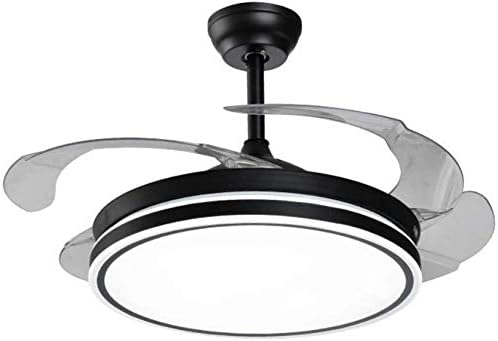Invisible Ceiling Fans with Light Retractable Blades Modern Ceiling Fan Chandelier Remote Control Fan Lights for Living Room Indoor LED Ceiling Light Fans (42 Inch, Black-01)