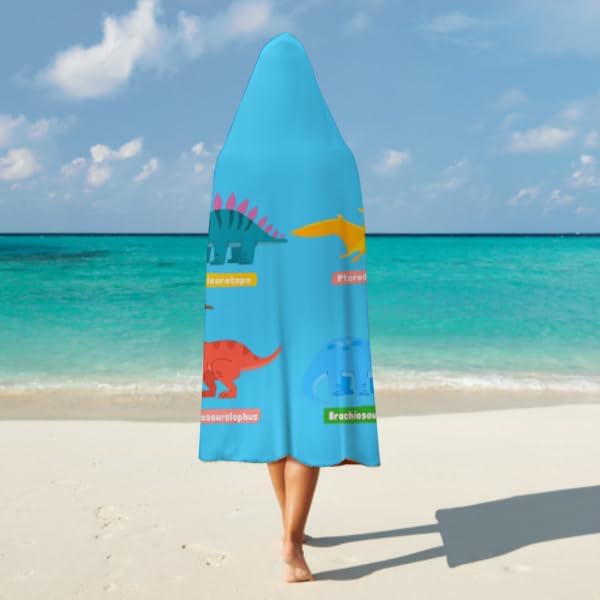 Kids Hooded Towels, Beach Bath Towel, Surf Poncho Toddlers Soft Thick Large Absorbent Cotton Wrap for Boy Girl, Shower/Beach/Pool 50"x30" (Dinosaur)