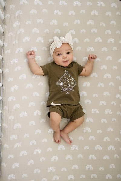 Sand Rainbow Muslin Crib Sheet by Mebie Baby, Soft and Breathable Bed Sheets for Babies, Modern Neutral Bedding for Cribs, Standard Crib Mattress Fitted Sheet, Great for Boy or Girl Room or Nursery