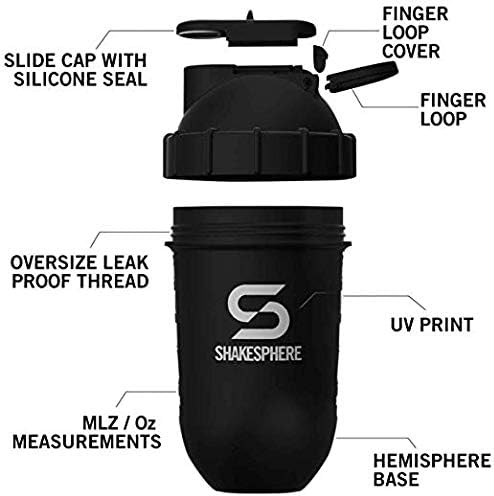 SHAKESPHERE Tumbler: Protein Shaker Bottle and Smoothie Cup, 24 oz - Bladeless Blender Cup Purees Raw Fruit with No Blending Ball - Drink Powder Mix Shake Mixer for Pre Workout, Gym (Glossy White)