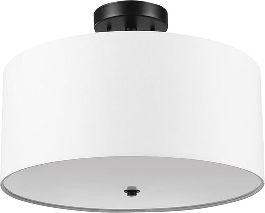 Globe Electric 61272 Maria 1-Light Flush Mount Ceiling Light, Dark Bronze, White Fabric Shade,Brown, Bulb Not Included