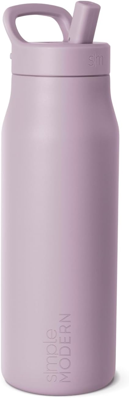 Simple Modern Water Bottle with Push Button Straw Lid | Ceramic-Lined Insulated Stainless Steel | Travel Water Bottles for Gym & Sports | Leak Proof | Mesa Signature Collection | 34oz, Lavender Mist