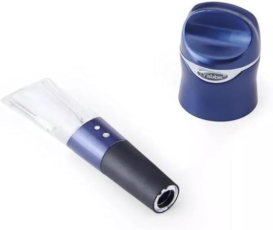 Rabbit Aerate and Preserve Wine Set, Wine/Champagne Sealer and Super Aerator (Blue), Standard