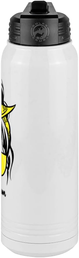 Tennis Mom Water Bottle, Messy Bun, White 30 oz Polar Camel with Straw Lid, Stainless Steel, Vacuum Insulated