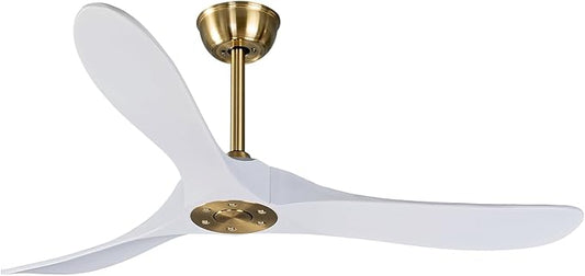 Bigzone 52" Outdoor/Indoor Ceiling Fan With Remote Control, DC Motor Quiet Energy Saving,3 White Balsa Wood Blades,Wooden Ceiling Fan no light With Reversible Blades