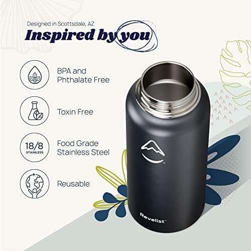 Revelist Sports Water Bottle - 32 Oz, 3 Lids (Straw Lid, Spout & Screw Top) with Boot, Vacuum Insulated Stainless Steel, Double Walled, Reusable Water Flask, Metal Canteen - Black & Yellow