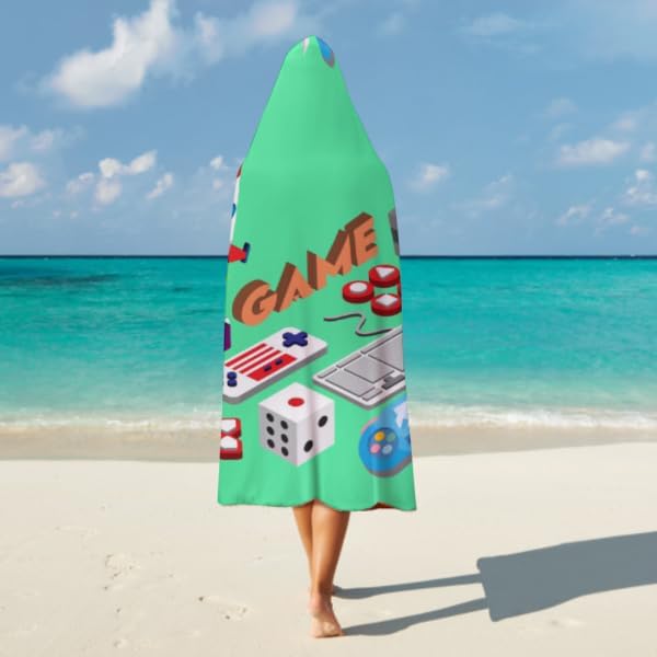 Kids Hooded Towels, Beach Bath Towel, Surf Poncho Toddlers Soft Thick Large Absorbent Cotton Wrap for Boy Girl, Shower/Beach/Pool 50"x30" (Game)