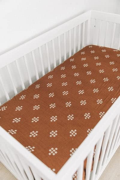 Chestnut Textile Muslin Crib Sheet by Mebie Baby, Soft and Breathable Bed Sheets for Babies, Modern Neutral Bedding for Cribs, Standard Crib Mattress Fitted Sheet,Great For Boy or Girl Room or Nursery