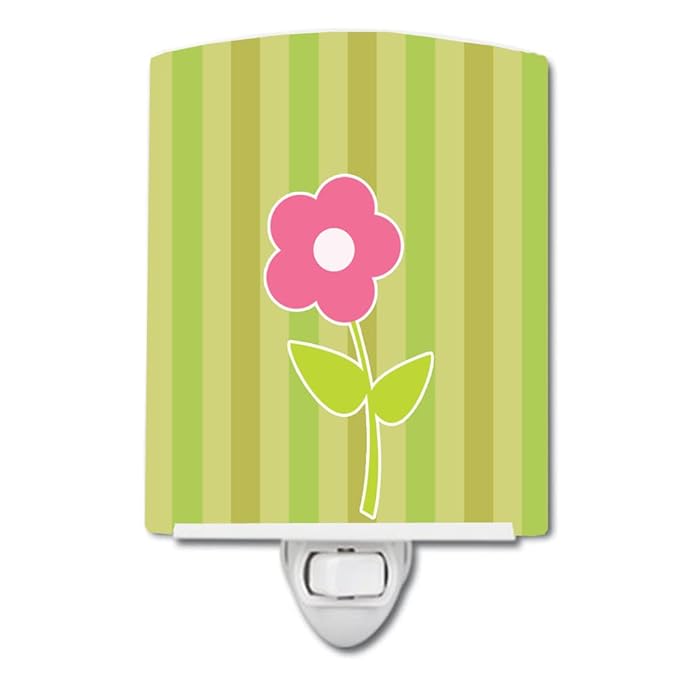 Caroline's Treasures BB8594CNL Flower on Stripes Ceramic Night Light Compact, UL-Certified, Ideal for Bedroom, Bathroom, Nursery, Hallway, Kitchen, 6x4x3, Multicolor
