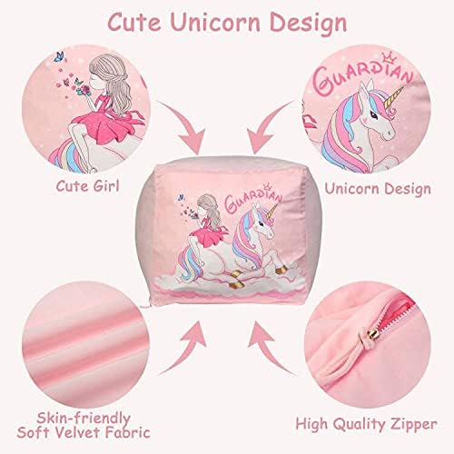 Unicorn Bean Bag Chairs for Girls Room Decor, Stuffed Animal Storage Pink, Gifts for Girls, Extra Large, Velvet Extra Soft Cover Only