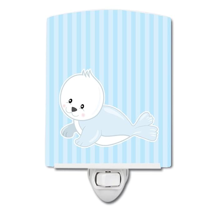 Caroline's Treasures BB8604CNL Seal on Stripes Ceramic Night Light Compact, UL-Certified, Ideal for Bedroom, Bathroom, Nursery, Hallway, Kitchen, 6x4x3, Multicolor