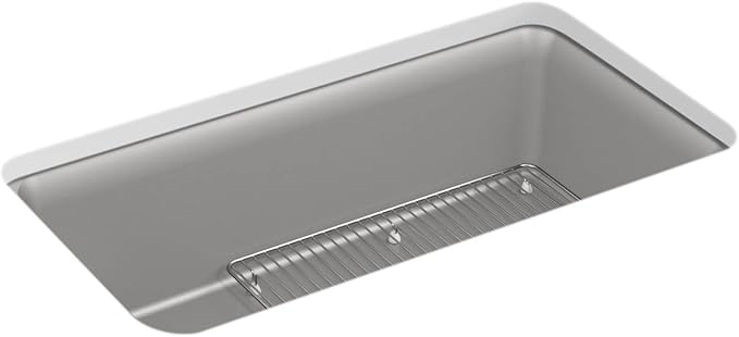 KOHLER K-8206-CM4 Cairn Sink, 33" Neoroc Composite Undermount Single-Bowl Kitchen Sink, Composite Kitchen Sink with Sink Rack, Matte Grey