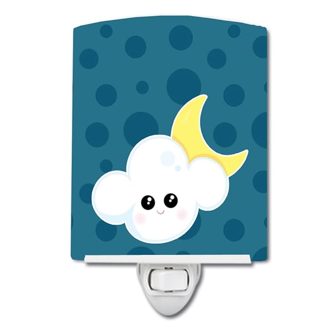 Caroline's Treasures BB7154CNL Weather Cloudy Moon Face Ceramic Night Light Compact, UL-Certified, Ideal for Bedroom, Bathroom, Nursery, Hallway, Kitchen, 6x4x3, Multicolor