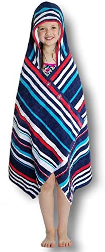 Kids Hooded Beach Towel Swimsuit Cover-up Wrap with Buttons (Red and Pink Floral Leopard, One Size) (Red White Blue Stripe)
