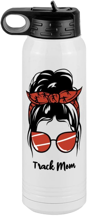 Track Mom Water Bottle, Messy Bun, White 30 oz Polar Camel with Straw Lid, Stainless Steel, Vacuum Insulated
