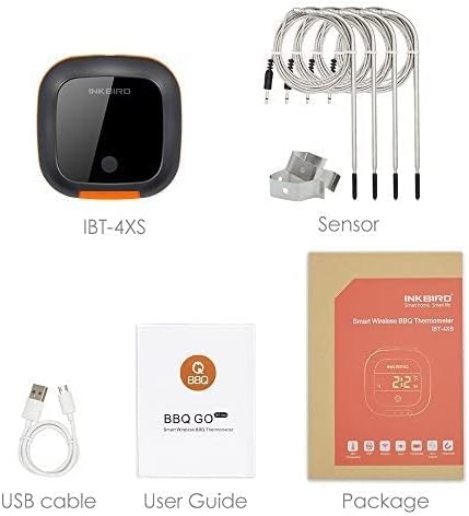 Inkbird IBT-4XS Bluetooth Wireless Grill BBQ Thermometer for Grilling with 4 Probes, Timer, Alarm,150 ft Barbecue Cooking Kitchen Food Meat Thermometer for Smoker, Oven, Drum