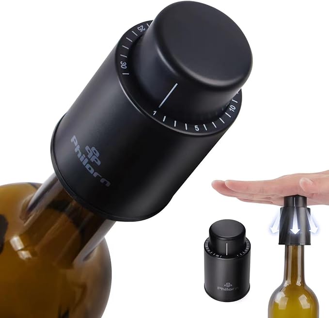 Philorn Wine Bottle Stoppers, 3 PACK Vacuum Wine Stoppers - Saver Toppers for Wine Bottles, Reusable Wine Cork Cover Keep Wine Fresh after Opening, Real Vacuum Pump Wine Keeper Cap Preserver - Gifts