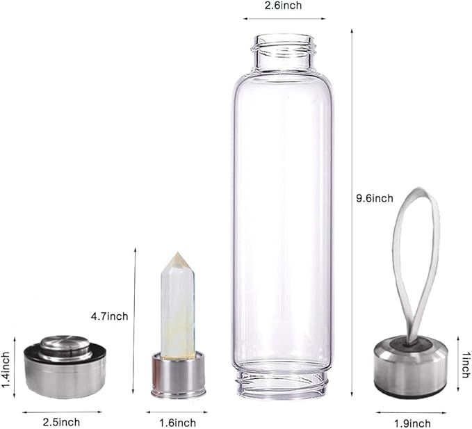 Crystal Glass Water Bottle,Water Bottle With Gemstone Center Crystal Elixir Bottle,Removable Gemstones Creative Water Cup Crystal Column Magic Wand Energy Cup for Gifts (P-Yellow Smelting Stone)