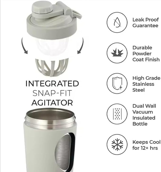 Stainless Steel Shaker Bottle | Perfect for Protein Shakes, Pre-Workout, Smoothies, Coffee, etc. | Odor-Resistant | BPA Free Lid (Sage Green)