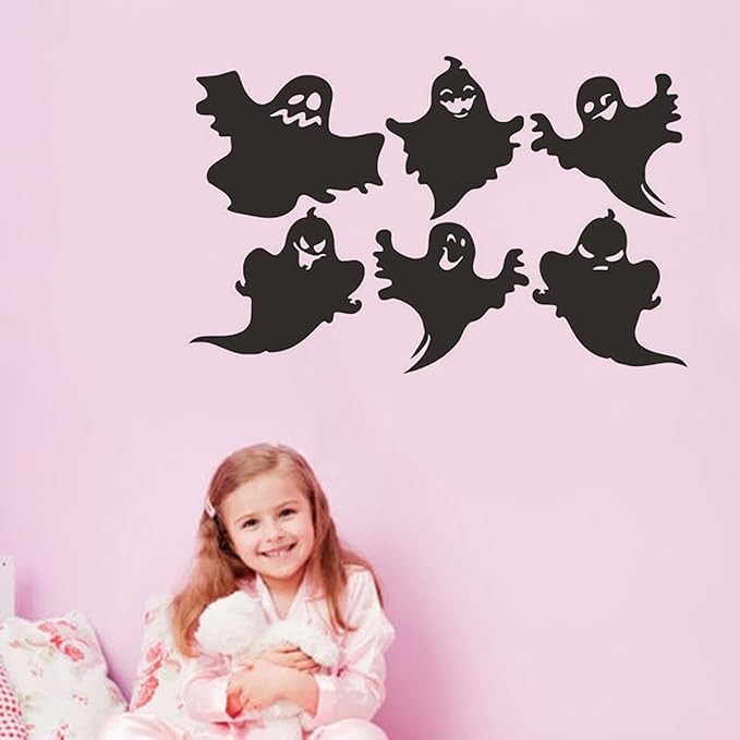 Ghost Wall Stickers Halloween Wall Decor Black Ghost Wall Decals Self Adhesive Design Halloween Ghostly Window Clings for Bedroom Living Room Home School Wall Decoration Halloween Party Supplies