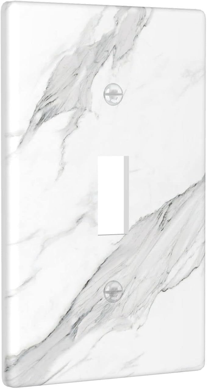 Marble Grey Wall Plate Decorative Light Switch Cover 1-Gang Single Toggle Faceplate for Bathroom Farmhouse Kitchen Bedroom White