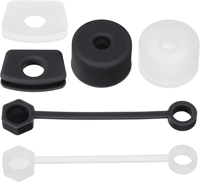 PATIKIL Silicone Spill Stopper for Straw Cup 2.0 40oz/ 30oz, Set of 6 Tumbler Accessories Including 2 Straw Cover Cap, 2 Square Spill Stopper and 2 Round Leak Stopper, Clear/Black