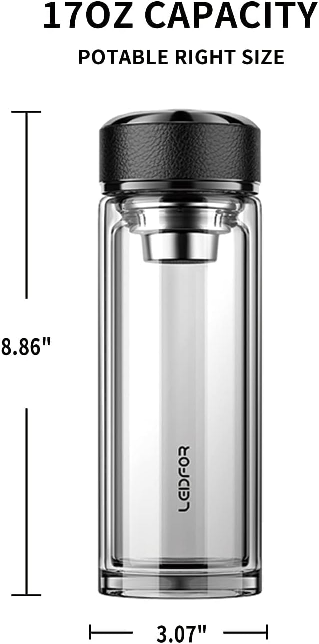 Vacuum Insulated Stainless Steel Travel Mug, Tea Tumbler with Tea infuser loose leaf Filter,Thermal Cup, Water Bottle with lid for coffee tea 18-Ounce Black… (Clear)