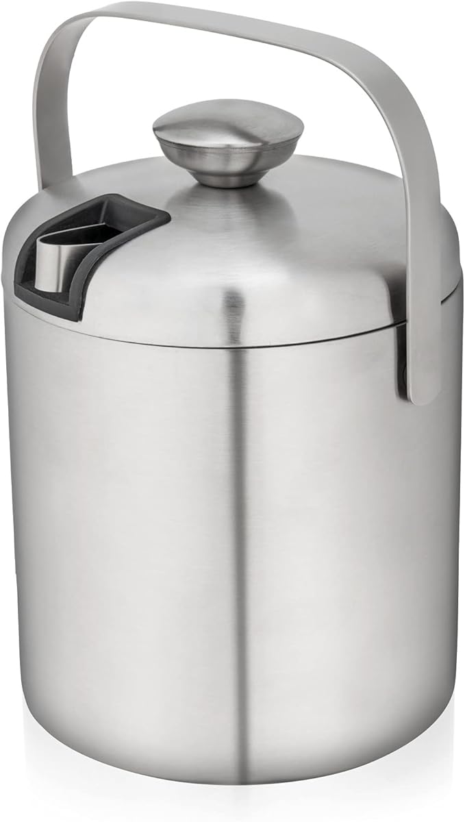 True Stainless Steel Ice Buckets for Parties with Lid, 1.3L Capacity Double Wall Ice Bucket with Tongs, Insulated Ice Bucket for Cocktail Bar, Set of 1