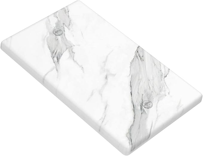 Marble Grey Wall Plate Decorative Light Switch Cover 1-Gang Single Blank Faceplate for Bathroom Kitchen Farmhouse Bedroom White