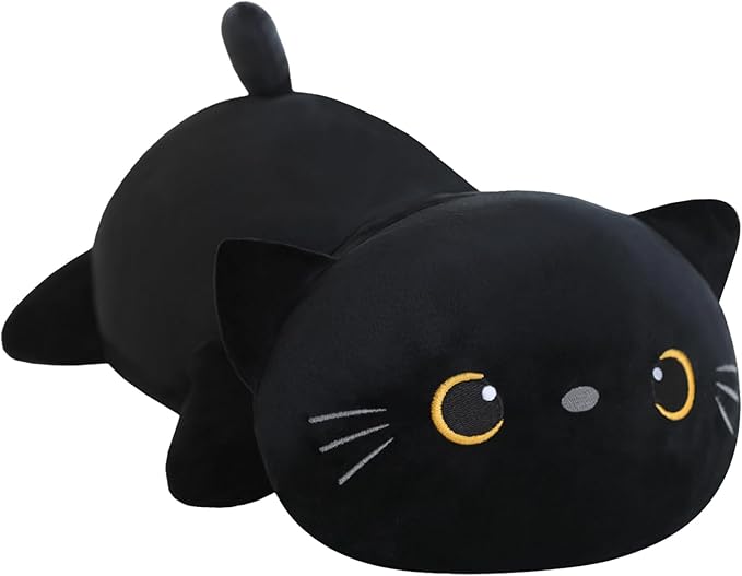 SQEQE Weighted Black Cat Plush, Weighted Black Cat Stuffed Animal for Anxiety, Cute Black Cat Plushies Soft Black Cat Pillow Toy Gift for Kids Adults 23.6 Inch, 3.1 lbs