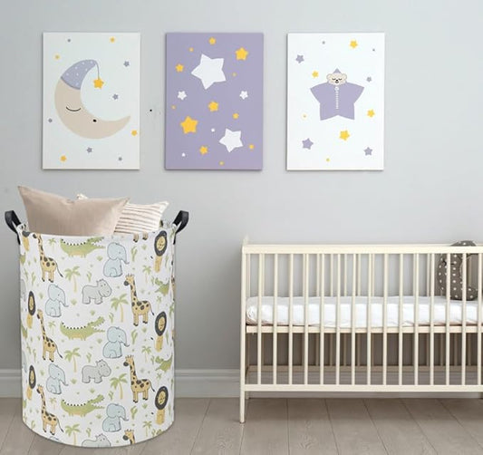 Animal Baby Laundry Basket Baby Hamper Kids Hamper Basket Toy Storage Bin for Boys Room Decor Baby Nursery Hamper Gift Baskets for Bedroom Bathroom(Green Animal)