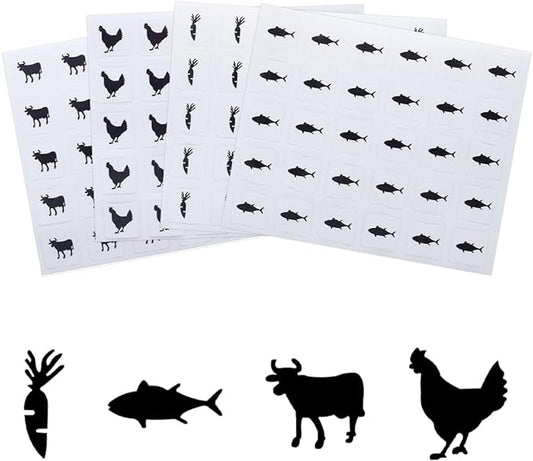 OLYCRAFT 2400pcs 4 Styles Black Meal Stickers 0.4 inch Food Choice Sticker Place Card Stickers Carrot/Chicken/Cow/Fish Wedding Meal Indicator Stickers Meal Stickers for Place Cards Party Supplies