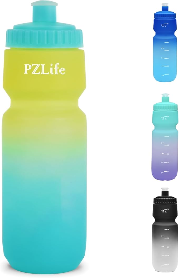 Bike Squeeze Water Bottle,24 Cycling Water Bottle w/Pull Top Lid, Leakproof, BPA Free, Easy Squeeze Sports Water Bottle for Bicycle, Running, Hiking,Gym