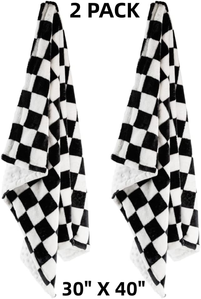 Soft Checkered Baby Blankets for Unisex Girls or Boys Breathable Gender Neutral Nursery Double Layer Blankets with Dotted Backing for Newborn Toddlers (30” X 40”)