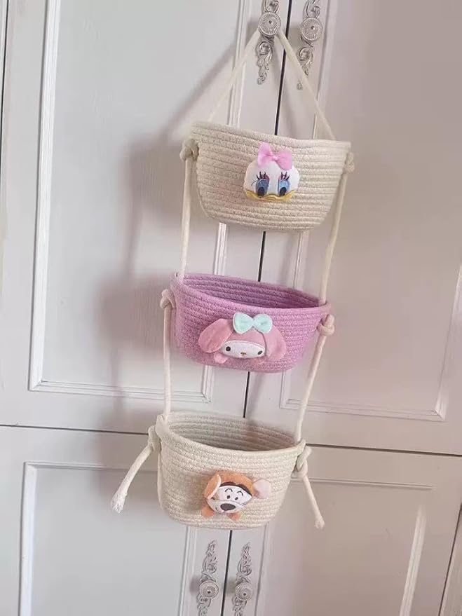 Hanging Baskets for Organizing,bathroom organizers and storage,3-Tier Woven Cotton Wall-Mounted Storage Organizer Bag Decorative,Kitchen,Living Room,Bedroom