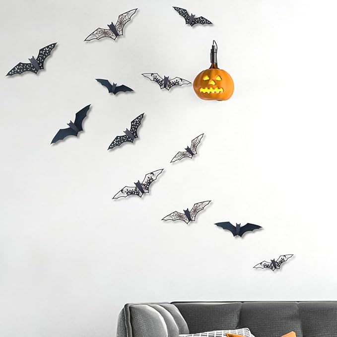 Halloween Wall Decor Bat Wall Stickers 24Pcs Halloween Bats Wall Decals Reusable Cute Bat Halloween Party Decoration Supplies Wall Sticker for Window Home Room Wall DIY Decor Charms