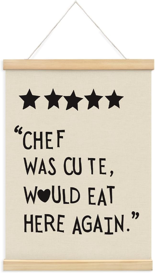 BIWSHA Cute Kitchen Canvas Poster Framed Hanger 12x16 Inch,Funny Five Star Rating Poster,Black Kitchen Quotes Decor Chef Was Cute Print, Chef Signs Decoration Trendy Cooking Art