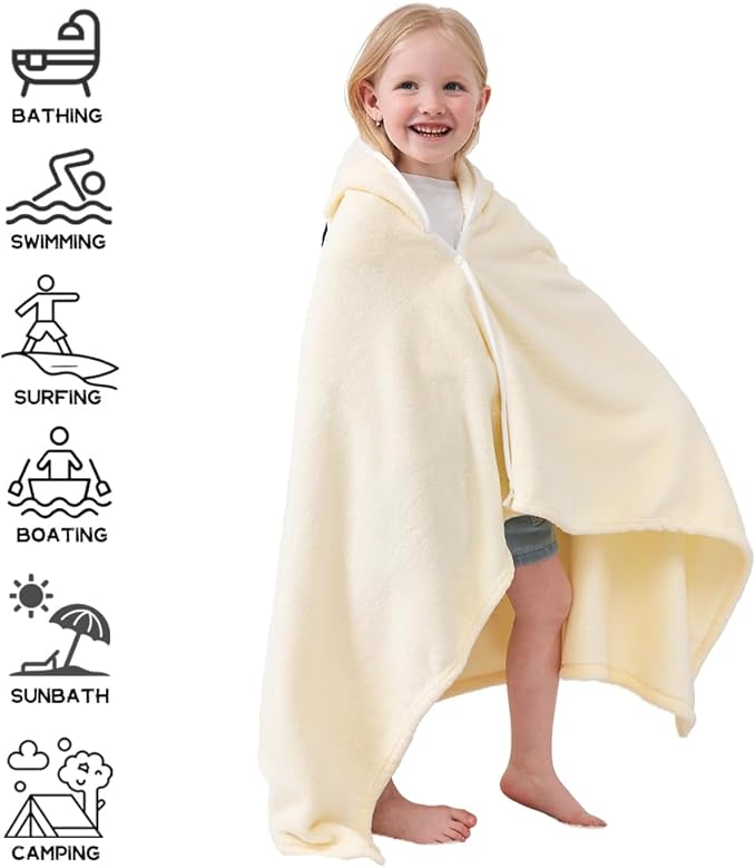 Hiturbo Kids Animal Hooded Towel: Soft Plush Fleece Blanket - 50"x30" Swim Cover Up - Pool Beach Bath Towel Wrap for 3-12 Yrs (Ivory Panda)