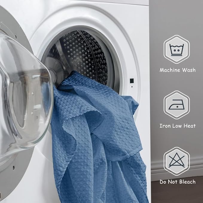 MIYE Pleated Waffle Weave Bed Skirt, Tailored Dust Ruffle 14 Inch Drop Easy Fit, Machine Washable (Blue, Twin - 14" Drop)