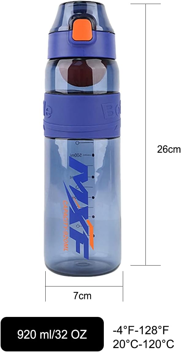 Water bottles,leak proof wide mouth water filter water bottles,Reusable 32 oz water bottles with filter,Safe Transparent plastic for school gym camping travel Blue