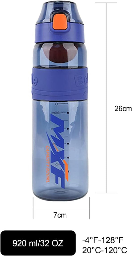 Water bottles,leak proof wide mouth water filter water bottles,Reusable 32 oz water bottles with filter,Safe Transparent plastic for school gym camping travel Blue