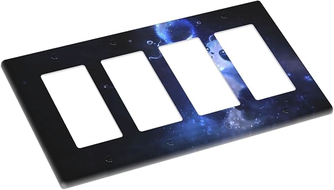 Cute Baby Panda Light Switch Cover Wall Plate Decorative 4 Gang Quad Rocker Covers Blue for Kitchens Farmhouses Playrooms Bathrooms Bedrooms 4.5 x 8 in