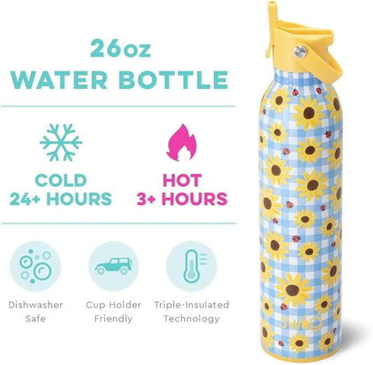 Swig Life 26oz Insulated Water Bottle with Straw & Flip + Sip Handle | Leak Proof, Dishwasher Safe, Cup Holder Friendly, Stainless Steel Water Bottle (Picnic Basket)
