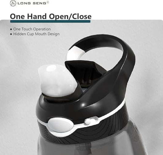 Sports Water Bottle 35 OZ, Gym Leak Proof Wide Mouth Straw Water Bottles Black BPA-Free Plastic Water Bottle Odorless Light Portable Easy Clean Water Bottles For Adults Man Woman