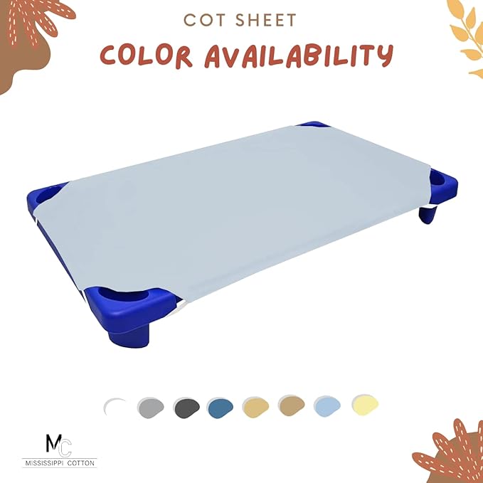 Pack of 24 Cot Sheet for Daycare Preschool Cot Bed -Polyblend Fabric with Corner Elastic Cots Sheets Fits On 22" X 52" Inches Size Toddler and Preschool Daycare Cot Light Blue 22 X 52 Size