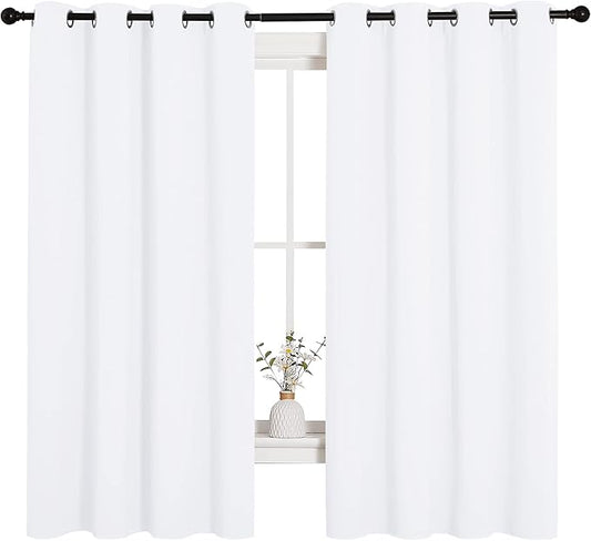 NICETOWN Draperies Curtains Panels, Blocking Out 50% Sunlight Window Treatment Curtains, Small Window Drapes for Bedroom (2 Panels, 55 by 68, White)