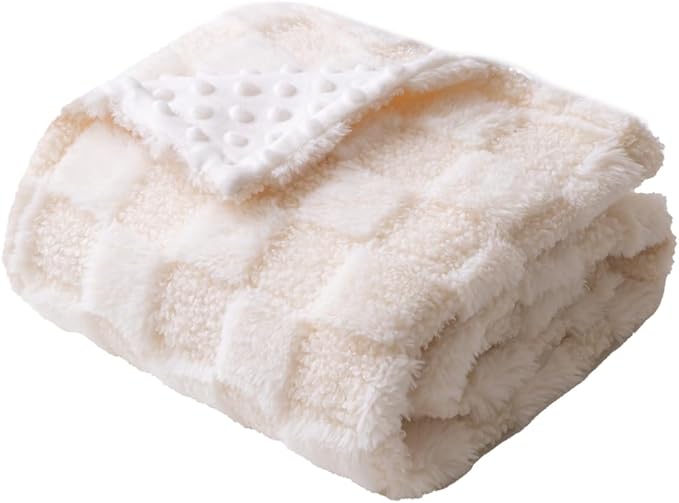 Soft Checkered Baby Blankets for Unisex Girls or Boys Breathable Gender Neutral Nursery Double Layer Blankets with Dotted Backing for Newborn Toddlers (30” X 40”)
