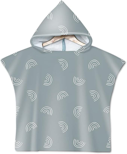 Hooded Poncho Bath Towel | Swim Pool Beach Cover Up |Toddlers and Kids | Microfiber | Absorbent | Unisex (Dusty Blue, Rainbow) (BHT-01)